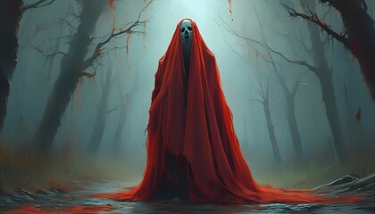 Mysterious figure haunts foggy forest eerie atmosphere captured horror art surreal environment dark concept