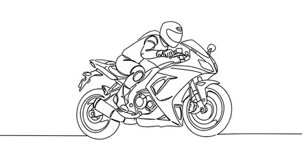 Riding Motorcycle One Line Art Minimal Illustration on White Background
