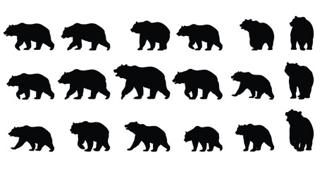 Bear Silhouettes Collection - A Comprehensive Array of Black Bear Designs Featuring Various Poses Perfect for Illustrations, Logos, and Wildlife Projects