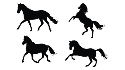 Horse Silhouettes Collection - A Graceful Array of Black Horse Designs Featuring Various Poses Perfect for Illustrations, Logos, and Equestrian Projects