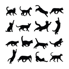 Cat Silhouettes Collection – A Charming Array of Black Cat Designs Featuring Various Poses Perfect for Illustrations, Logos, and Pet Projects.