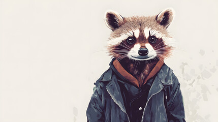 Obraz premium the animal wearing clothes，human behaviors of animals，personification, raccoon, animal, mammal, wildlife, ferret, wild, racoon, nature, fur, isolated, polecat, white background, animals, cute, brown, 