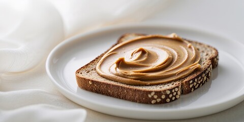 Obraz premium Bright and Inviting Image of Toast with Smooth Peanut Butter Spread for Breakfast.