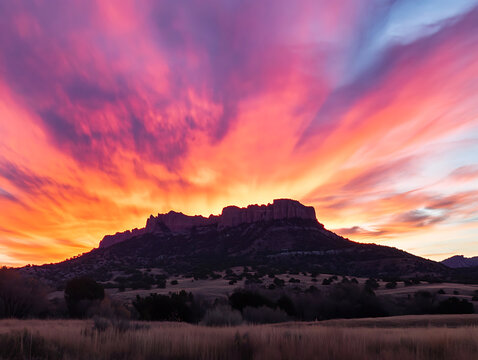 sunset background mountain range silhouette fiery sunset sky