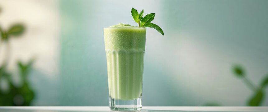 Refreshing watermelon smoothie in tall glass with mint garnish