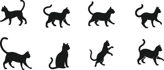 Fototapeta premium Pattern of Cat Silhouettes in Various Poses