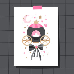 Romantic postcard with a fairytale castle. Printing on children's clothes, print.