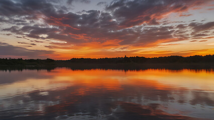 Sunset Reflections on Lake Surface