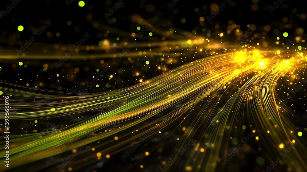 Poster abstract glowing lines with particles