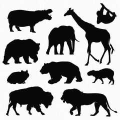 Animal Silhouettes Collection - Featuring Hippo, Giraffe, Elephant, Bear, Lion, and More for Illustrations, Logos, and Nature Projects