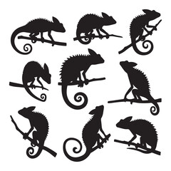 Chameleon Silhouettes Collection - Featuring Various Poses and Styles for Illustrations, Logos, and Nature-Themed Projects