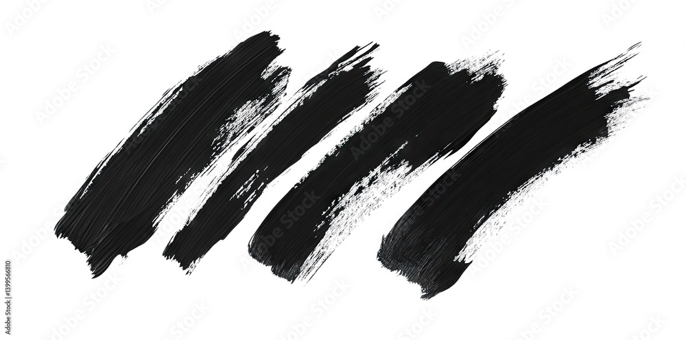 Poster four distinct brush strokes in black and white showcasing varying widths and textures often used in 