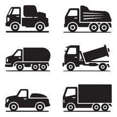 Trucks icon set Vector Black silhouettes. with white background