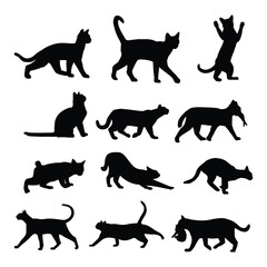 Varied Cat Silhouettes Collection - Featuring Different Breeds and Poses for Illustrations, Logos, and Pet-Themed Projects