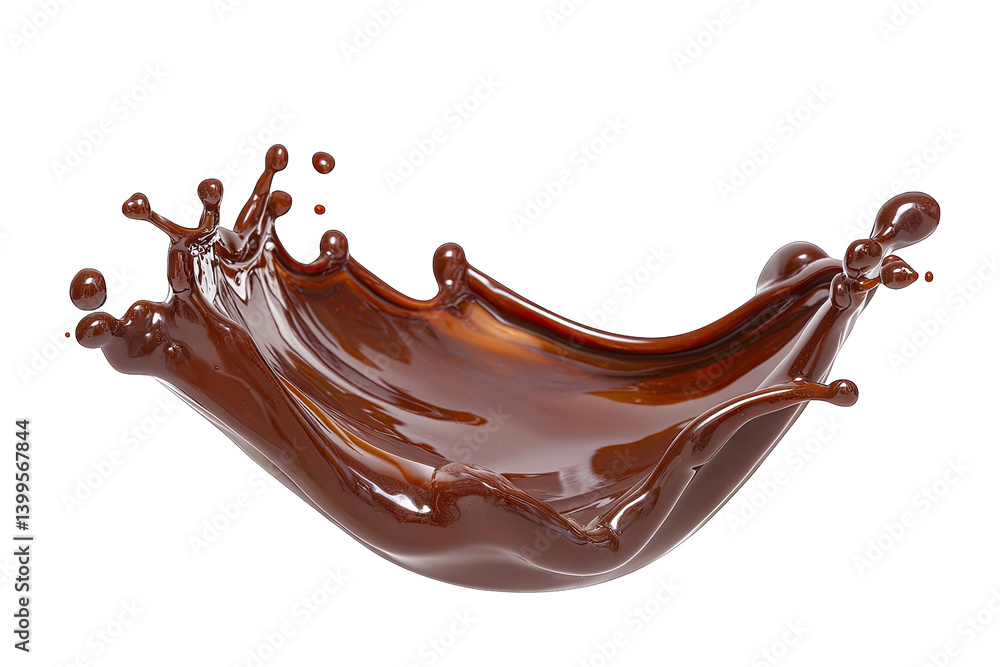 Poster dynamic splash of rich dark chocolate showcasing its fluid motion and glossy texture against a clean