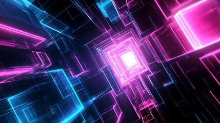 Cyberpunk tunnel of glowing blocks