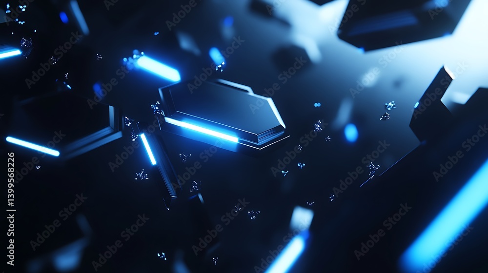 Poster abstract futuristic technology background. dark, glowing blue lines and blocks create a dynamic, hig