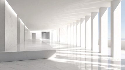 Fototapeta premium Modern Minimalist Interior with Bright Natural Light and Columns