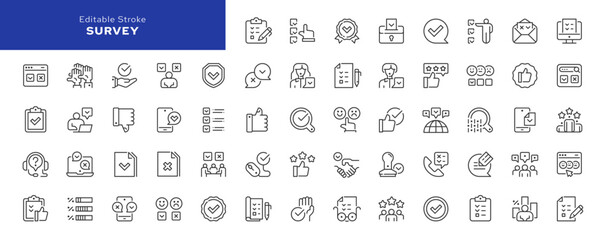 Survey and vote line icon set. Poll, voting, questionnaire, election sheet, checkmark, choice and more. Outline vector icon in linear style. Pictogram collection	