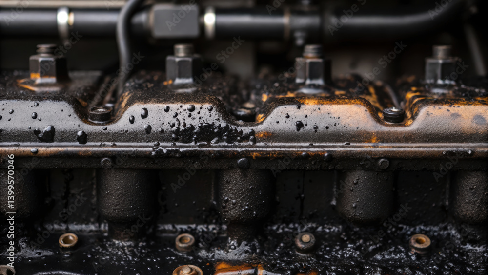 Poster engine concept showcases lubricant covered surface, highlighting intricate details of mechanical com
