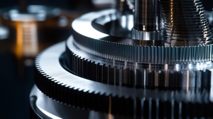 A professional close up of an ultra smooth 3D printed component with micron level precision reflections and highly detailed surface