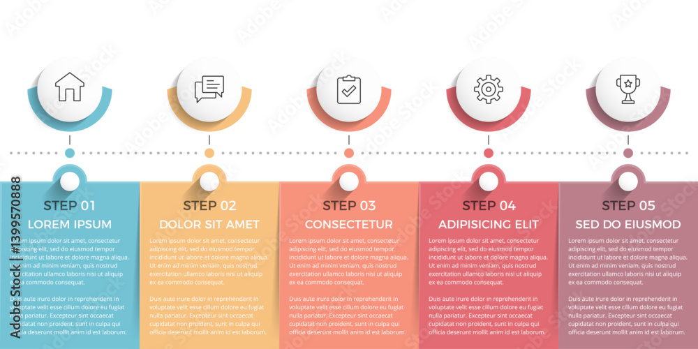 Poster infographic template of a process or workflow with five elements for your text, vector eps10 illustr