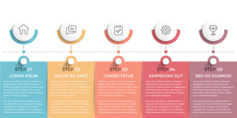 Infographic template of a process or workflow with five elements for your text, vector eps10 illustration