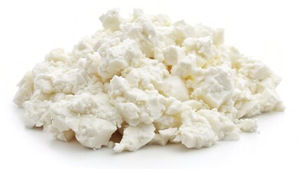 An appealing display of feta cheese is attractively presented. The feta cheese, a well - known Greek cheese, features white, creamy blocks