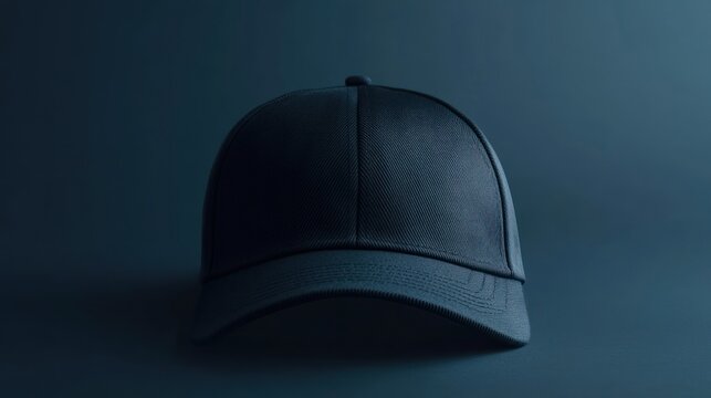 Monochromatic baseball cap on muted blue background with textural nuances