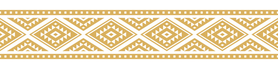 Gold ethnic ornament with geometric tribal border pattern.