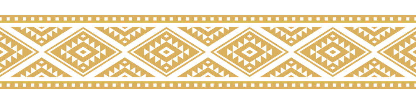 Gold ethnic ornament with geometric tribal border pattern.