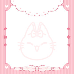 Cute memo template featuring a cat decorated with hearts  ribbons and stars.