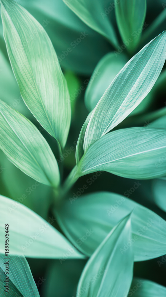 Poster verdant leaf texture: a captivating macro view of lush, emerald-green leaves showcases their intrica