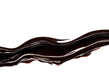 a smooth flowing wave of dark liquid against a light background suggesting richness and depth possibly representing chocolate or syrup
