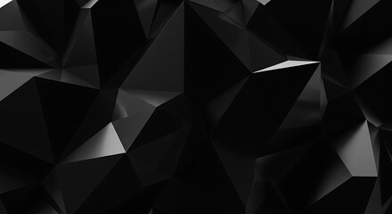"3D-rendered abstract black crystal surface with faceted polygonal texture, a macro panoramic wallpaper for sleek modern visuals"