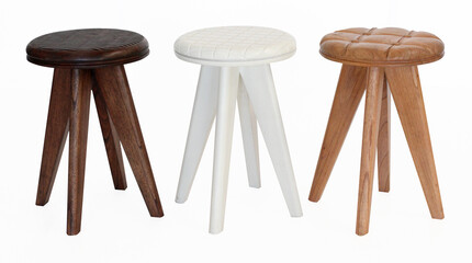 Small Three-Legged Wooden Stool with Carved Swirl Seat – Rustic Handcrafted Furniture for Home or...