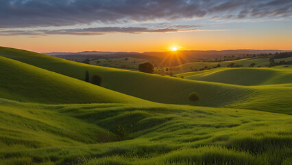  Sunset Over Rolling Green Hills
