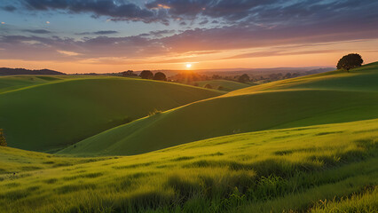  Sunset Over Rolling Green Hills