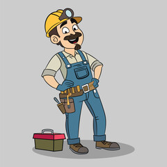A dashing man posing funny with a electrician uniform cartoon vector illustration