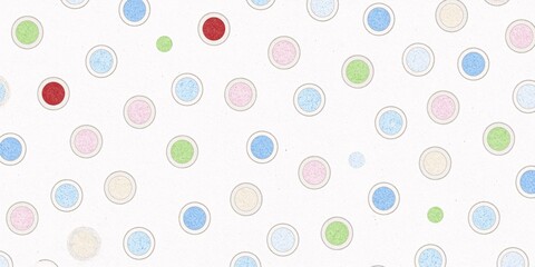 Colorful dots scattered on white background.