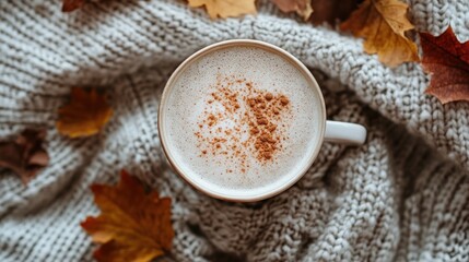 Cozy Autumn Vibes: A Warm Cup of Cinnamon Coffee on a Knit Sweater