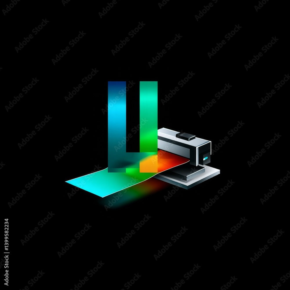 Aufkleber Abstract Lettermark Logo with Dynamic Color Gradient and Reflective Stapler on Black Backdrop