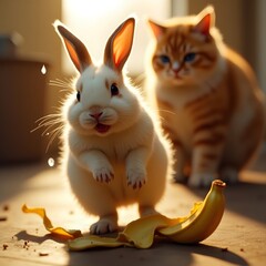 cat and rabbit