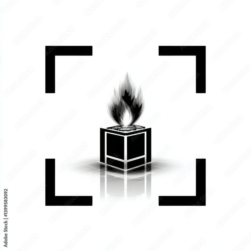 Poster flame within: an abstract representation of energy and focus encapsulated by a square frame on white