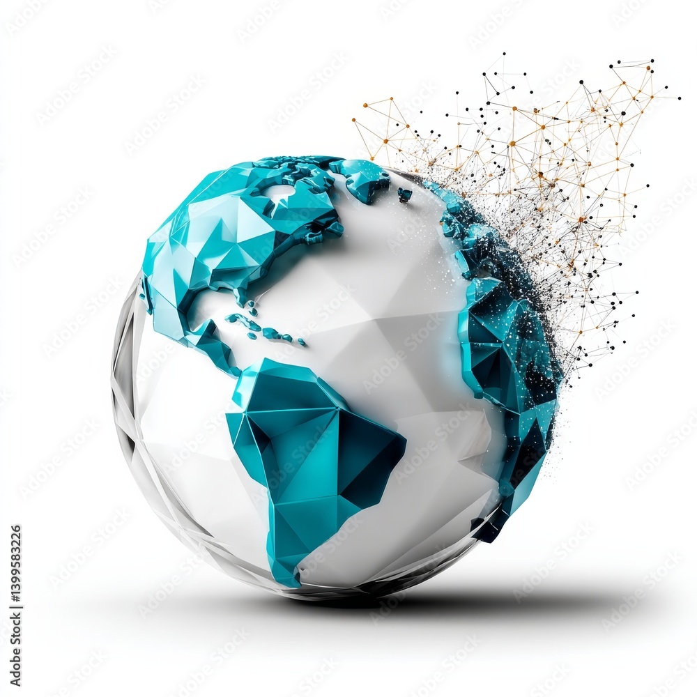 Leinwandbilder global digital transformation: a low poly earth dissolving into networked data, representing global 