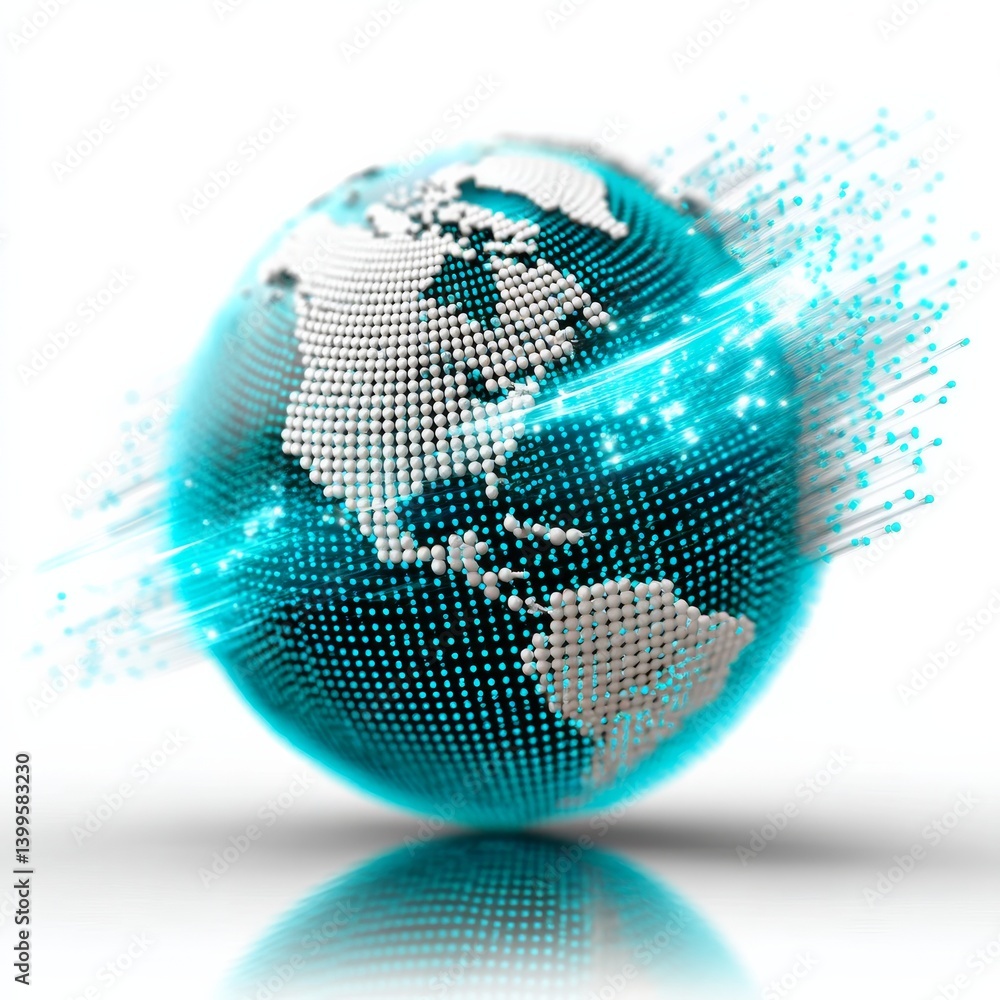 Fototapete global data flow: a spherical world map illustrating network connectivity and digital communication