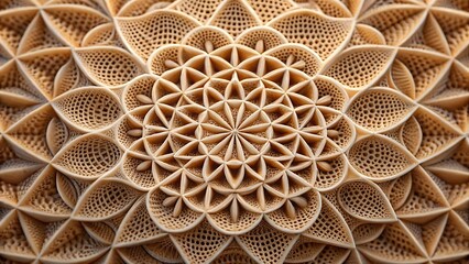 Intricate geometric pattern, beige tones, 3D texture.