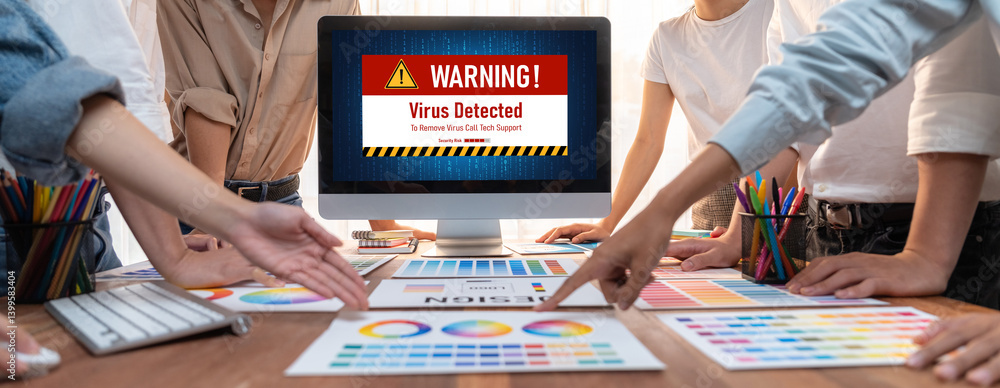 Leinwandbilder Virus warning alert on computer screen detected brisk cyber threat , hacker, computer virus and malware