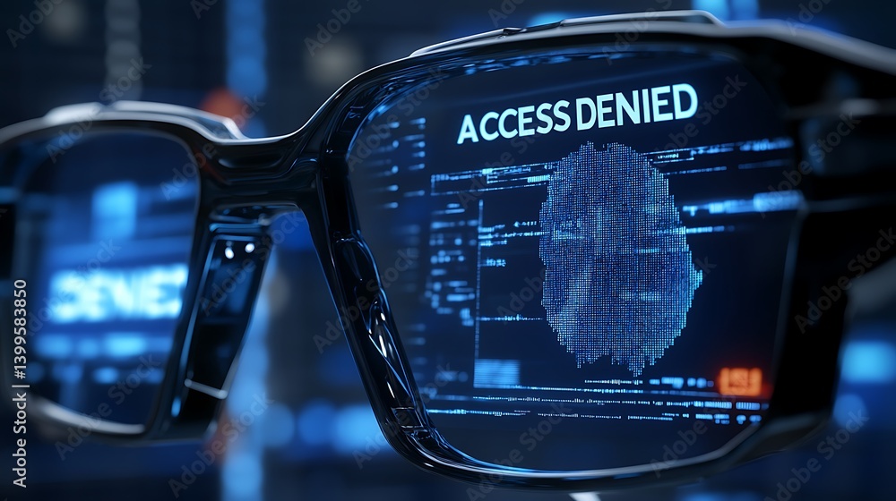Aufkleber security glasses display an access denied message. detailed holographic projection shows a rejected 