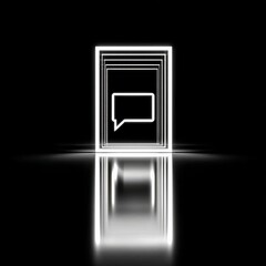 Neon Chat Bubble in Reflective Tunnel: A Modern, Futuristic Concept with Bold Lines and Minimalist Design